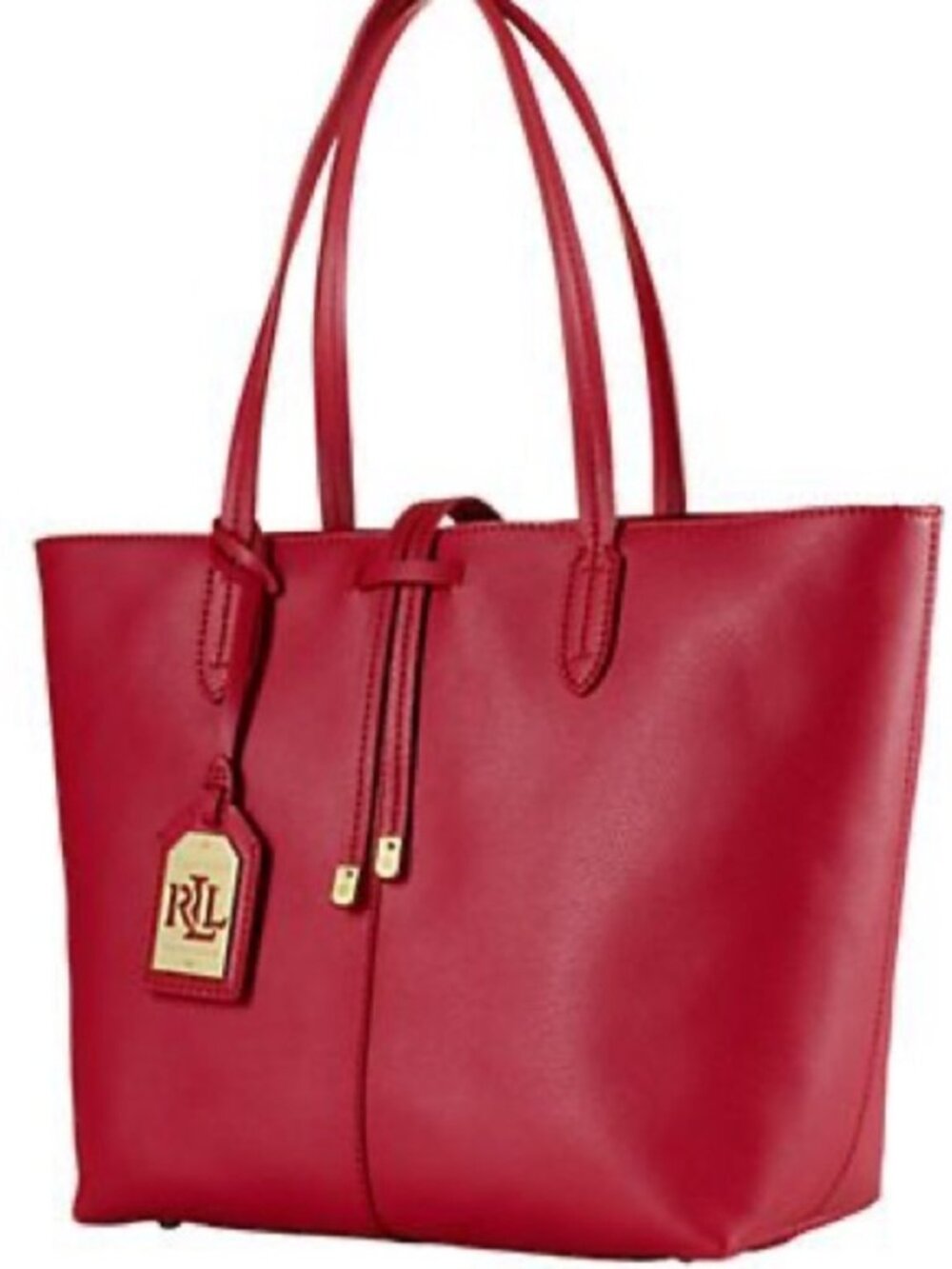 Lauren Ralph Lauren Red Leather Tote with Gold-Tone Tag